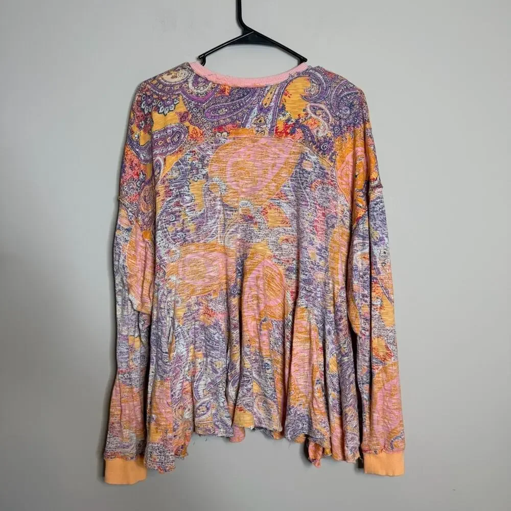 Free People Making Circles Long Sleeve T-Shirt Paisley Orange Oversized XS - Picture 8 of 9